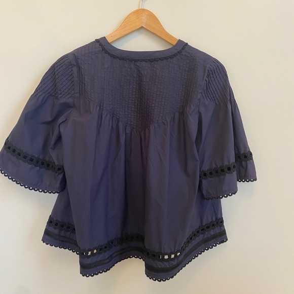 DEREK LAM 10 CROSBY Navy Cotton Eyelet Pintuck Top - Picture 6 of 8